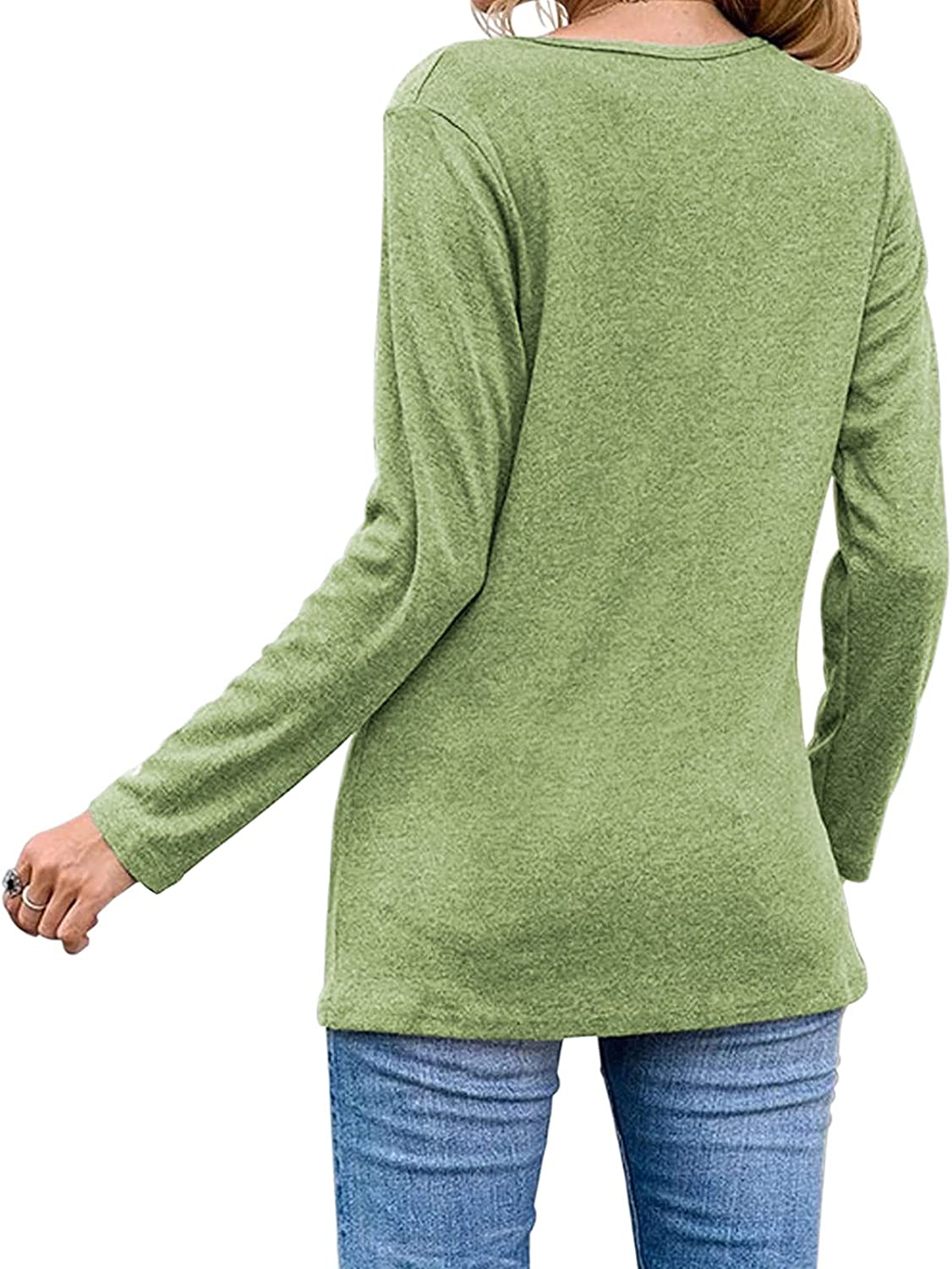 Womens Casual Long Sleeve Tunic Shirts Round Neck Button Side Blouses Tops - Image 5
